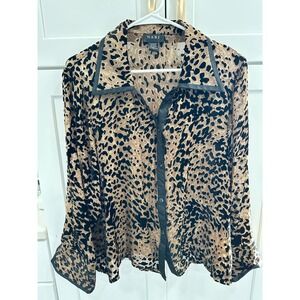 NABI Women's XL Leopard Print Velvet‎ Burnout Silk Blend Shirt Blouse